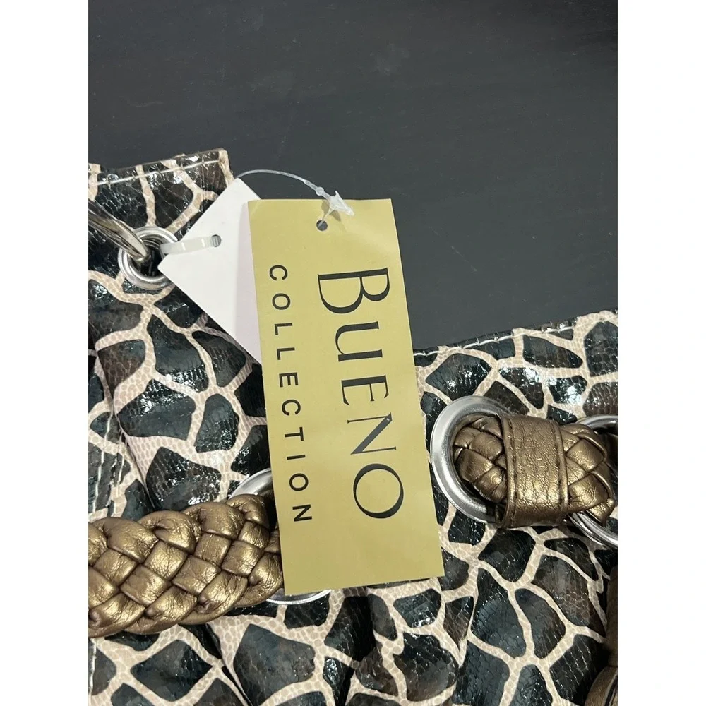 Bueno Collection Women's Hobo Bag Giraffe Print Metallic Bronze Tassel Shoulder